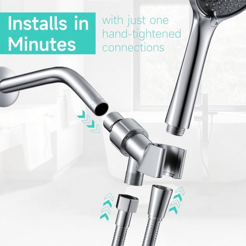 Shower Head Connector Adapter: Adjustable Handheld Showerhead Holder & 6