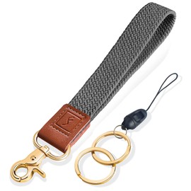 Fishent Stretchy Wristlet Keychain,Braided Cute Wrist Lanyards for Keys, Key Chain Holder for Women Men, Wrist Strap Keychain for Car Keys Phone Camera Wallet ID Badges Card (Space Gray)