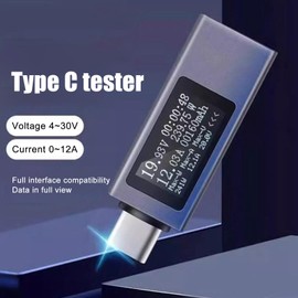 USB Tester Type C Multimeter Voltage Current Meter Power Volt Ammeter DC430V 012A, 0.77in HD Display, Drop Resistant Case, Fast Charge Test Compatibility, Real Time Monitoring