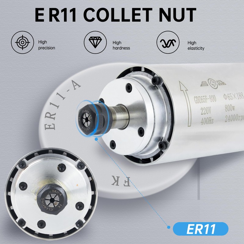 RATTMMOTOR 800W ER11 Air Cooled Spindle Motor 220VAC 24000RP 65mm