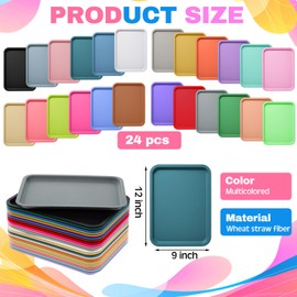 Mumufy Plastic Fast Food Trays Bulk Colorful Restaurant Serving Trays Cafeteria Rectangular Plastic Serving Platter Grill for Kitchen Restaurant Coffee(Retro Color,24 Pcs)