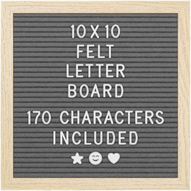 Felt Letter Board - 10x10”, Gray - 170 Letters, Numbers & Emojis for Celebrations & Announcements - Customizable Message Letterboard w/Wooden Frame for Home Decor & Office Use - by Yes4Quality