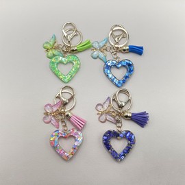 Winmany Heart Resin Keychain Butterfly Tassel Hollow Keyring Cute Pendant Key Ring Backpack Bag Purse Valentine's Day Key Chains Accessories for Women Girls (Light Blue)