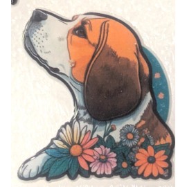 Beagle Dog Head With Flowers Small Flat Acrylic Pin Tie Tac