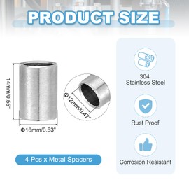 PATIKIL 4 Pcs Stainless Steel Spacers, 12mm ID x 16mm OD x 14mm Height 304 Stainless Steel Bushing Screw Standoff Unthreaded Round Spacer for 1/2"M12 Screws Bolts Nuts