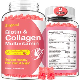 2 Pack Collagen Gummies for Women Men, Hydrolyzed Collagen Peptides Types I,II,III,V,X with Biotin & Hyaluronic Acid, Vitamins C A D E B12 K2 Support, Sugar-Free for Skin Hair Nails Immunity Energy