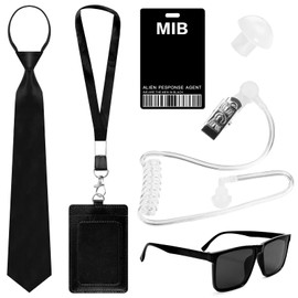Byffoer 6 Pieces Agent Costume Accessories, Secret Service Costume Set, Spy Costume Accessory with Black Sunglasses, Zip, Tie, Handset, ID Card and Card Holder for Men, Women, Children, black