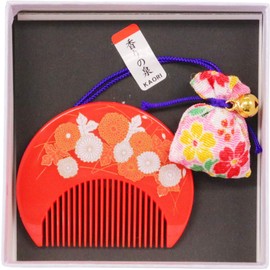 Matsumi Kougei Made in Japan Scent Sachet Half Moon Comb Fragrance Set 3.5x3.5x1.2 inches Red