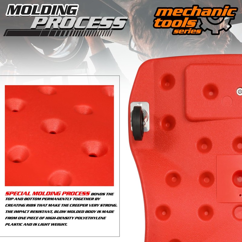 M-AUTO Mechanic Plastic Creeper with Dual Tool Trays, 48" Ergonomic