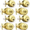 Probrico Polished Brass Keyed Entry Door Knob and Double Cylinder
