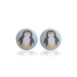 Penguin Fabric Button Earrings