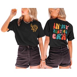 Birthday T-Shirts for Women for 40th Women Hello 40th Birthday T-Shirt with Heart Pattern, Grey-a