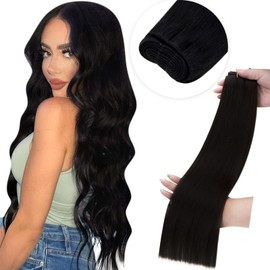 LaaVoo Weft Extensions Real Hair Black Hair Extensions Real Hair Weave 40 cm Hair Wefts Extensions Real Hair for Sewing Black #1 Extensions Real Hair Wefts for Sewing 100 g