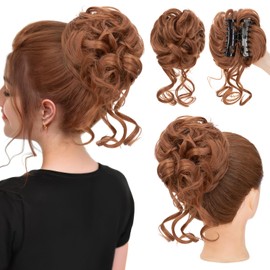 S-noilite Claw Clip Messy Bun Hair Pieces Tousled Updo Fake Hair Bun Chignon Wavy Curly Messy Bun with Clip Hair Extensions Scrunchie Clip on Bun Ponytail Hairpieces for Women(30)