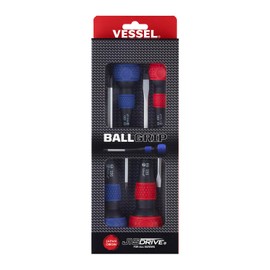 VESSEL BALL GRIP Screwdriver 4PC. Set, Red/Blue, 2204PBU