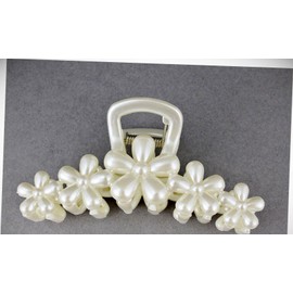 Perfect Hairstyle with Our Hair Accessories - Cream Pearl Flower Hair Clip Claw Butterfly Clamp Floral Plumeria 4" Long Fashionable Hair Accessory Hair Jewelry Accessories for Lady Women