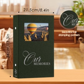 Lanpn Photo Albums 6x4 300 Pockets Slip in, OURMEMORIES Linen Hardcover Window Photo Book Photobook Holds 300 horizontal Photos (Green)