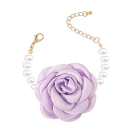 Dmaiy Pearl Flower Bracelet Vintage Roses Bracelets Jewelry Gold Baroque Bracelet for Wedding Festival Party Daily (Purple)
