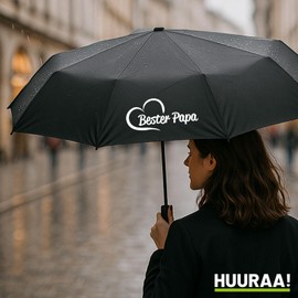 Huuraa Regenschirm Bester Papa Herz Geschenk 98cm Schwarz Doppelautomatik Bester Papa Geschenkidee