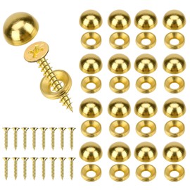 16PCS Decorative Wood Screws, Brass Decorative Screws with Caps, Self Tapping Screw Decorative Cover, Cabinet Doors and Window Screws Fastener, Mirror Screws(15mm, Gold)