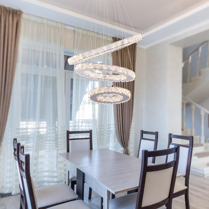 AstroLuominate Dimmable Crystal LED Chandelier(3000-6500K) for High Ceiling – Remote