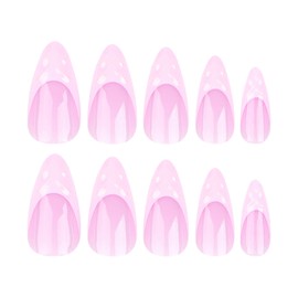 TENPAL French Tip Press on Nails Long Stiletto Nails Press ons Pink Fake Nails With Glue 24pcs/Box Full Cover Ballet False Nails With 3D Water Wave Detachable Y2k French Pink French Nail Tips