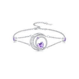 Dorunmo Moon Anklet 925 Sterling Silver Amethyst Hotwife Anklet June Birthstone Wedding Jewelry for Mom Women