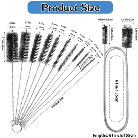 BJAINGEXK 11pcs Cleaning Brush Ultra-Long Flexible Double-Ended Hose Cleaning Brush Refrigerator Cleaning Tool Stainless Steel Straw Nylon Aquarium Filter Brush Different Sizes Black