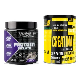 Proteína Whey Wolf 500g + Creatina Hiper Sport 500gm Sabores Galleta - Natural