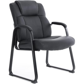 CLATINA Big & Tall 400 lb Waiting Room Guest Executive Chair with Bonded Leather Padded Armrest Modern Style with Sled Base and Solid Metal Frame for Office Reception and Conference (Black-B(A))