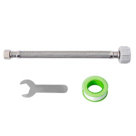SUNGATOR 9 Inch Toilet Water Line Hose Connector, 7/8" Ballcock x 3/8" Compression Toilet Water Supply Line, 9 Inch Stainless Steel Braided Hose with A Wrench and Sealing Tape (1 Pack)