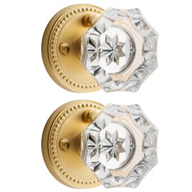 SORWDUERM Gold Door Knobs Crystal Door Knob Interior Satin Brass Privacy Brushed Gold Door Knob for Bedroom and Bathroom Glass,Zinc Alloy 2 Pack