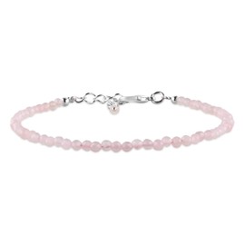 InfinityGemsArt Natural Rose Quartz Stone Full Beads Dainty Bracelet Jewelry for Women, Healing Crystals and Gemstones, Birthstone Birthday Gift for her, Silver Plated Chain 8 inch