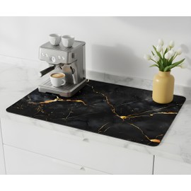 STRABELLA Dish Drying Mat Super Absorbent – 24" x 16" Coffee Mat for Countertops – Non-Slip Drying Mat for Kitchen Counter – Easy to Clean Water Absorbent Mat – Large Dish Drying Mats (Black Marble)