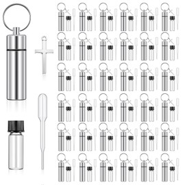 Tandefio 40 Sets Anointing Oil Bottles Keychain Vial Holy Water Container with Dropper Cross Pendant for Travel Baptism Favor (Silver)