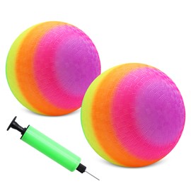Aleker 2 Pcs Inflatable Beach Ball with Pump, Summer Swimming Pool Balls Party Toys for Kids and Adults, Rainbow Beach Balls for Beach Garden Playground Indoor and Outdoor