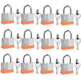 HZSY Laminated Steel Keyed Padlock (1-9/16", 40mm)，Keyed Alike Locks，Packed of 12，Normal Shackle Padlocks，Orange Plastic Hoops，for Toolbox，Locker & StorageUnit or More