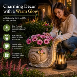 Solar Snail Planter Statue for Garden – Outdoor Resin Decor with Solar Lantern for Patio, Yard & Walkway