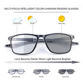 Vepiant Photochromic Progressive Multifocus Spring Hinges Reading Glasses UV400 Protection Multifocal Transition Sunglasses Blue Light Blocking Computer Eyeglasses Anti UV Sun Readers Trifocal Shades