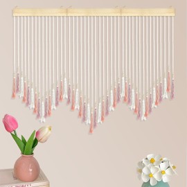 KaloKalo Large Boho Wall Hanging Handmade Macrame Woven Tapestry Chic Bohemian Wall Art Decor with Tassels Wood Holder Bead for Living Room Bedroom Party Backdrop - Pink, 3-Piece Set, 47" L x 39" H