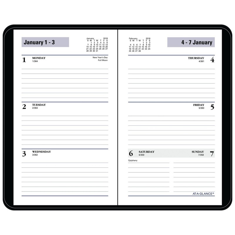 AT-A-GLANCE DayMinder Planificador semanal de bolsillo, enero de 2018 a