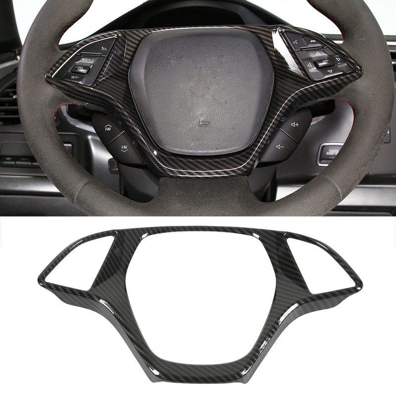 KIMISS Steering Wheel Cover Frame for Corvette C7 2014-2019 Carbon