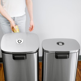 Strong Trash Recycle Magnets for Kitchen Trash Can and Recycle Bin, Rustic Garbage Can Logo Symbol Magnet, 3.5in Recycle Sticker for Trash Can with 4 Adhesive Stickers, USA Made, White & Black 2 Pack