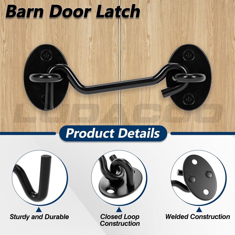 LUDACOO 4" Hook and Eye Gate Latch, Sturdy Thickened Barn