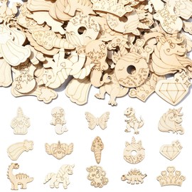 UR URLIFEHALL 100 Pcs Unfinished Wood Cutouts Blank Wood Slices Wooden Paint Crafts for DIY Ornaments Cartoon Embellishments Card Crafts Home Garden Decor