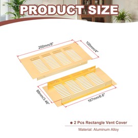 PATIKIL 8 x 4 Inch Rectangle Ventilation Grille, 2 Pack Aluminum Air Vent Covers Louvered Ventilation Cover with Mounting Screws for Cabinet Closet Door Wardrobe, Gold