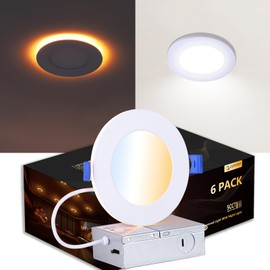 CycevSun Recessed Lighting 4 Inch with Night Light, Dimmable 5CCT Canless Ultra Thin Wafer Downlight Soffit Ceiling Light with Junction Box, 9W, ETL & Energy Star, 6 Pack