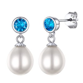 Prosilver Pearl Jewellery December Birthstone Earings Sterling Silver Stud Ladies Earrings for Pierced Ears