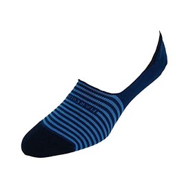 Marcoliani Milano Mens Invisible No Show Stripe Pima Cotton Socks, Blue Royal, One Size Fits Most