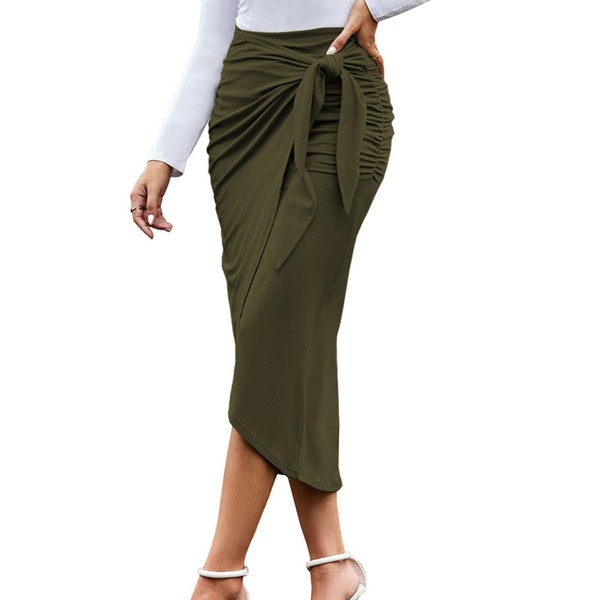 UEOIOW Women's Casual Slit Wrap Asymmetrical Elastic High Waist Maxi